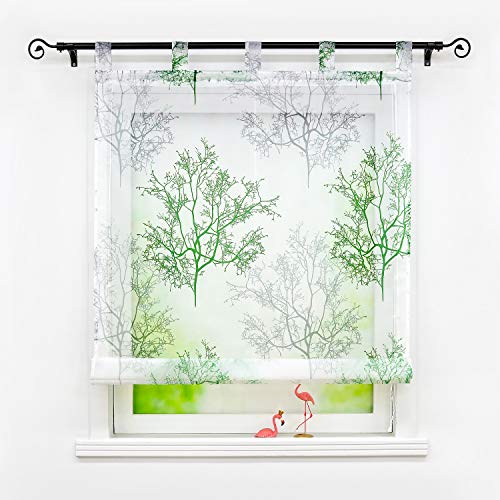 Joyswahl Voile Raffrollo mit Ästemotiv Druck transparente Raffgardine mit Schlaufen »Alexandra« Schals Fenster Gardine BxH 100x140cm Grün 1 Stück von Joyswahl