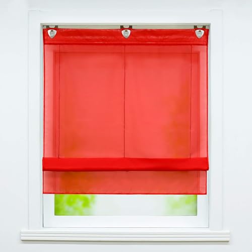 Joyswahl Voile Raffrollo mit Hakenaufhängung, ohne Bohren »Hanna« Schals Fenster Unifarbige Vorhänge BxH 60x130cm Rot 1er Pack von Joyswahl