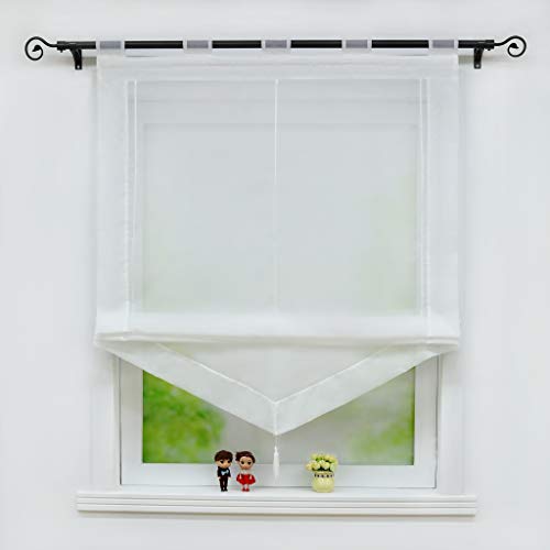 Joyswahl Voile Raffrollo mit Quaste Transparenter Dreieck Rollos mit farbigem Blende »Julia« Schals Fenster Gardine mit Schlaufen BxH 140x140cm Weiß 1 Stück von Joyswahl