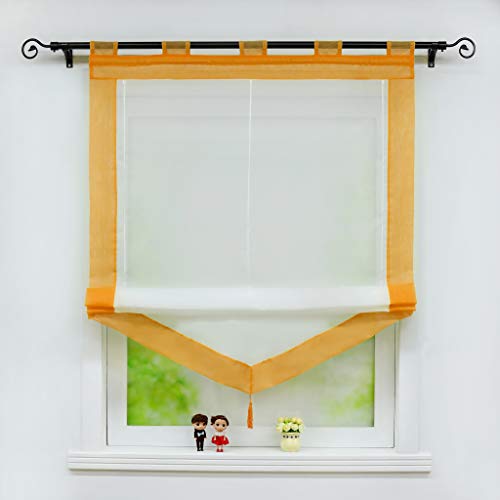 Joyswahl Voile Raffrollo mit Quaste Transparenter Dreieck Rollos mit farbigem Blende »Julia« Schals Fenster Gardine mit Schlaufen BxH 100x140cm Orange 1 Stück von Joyswahl