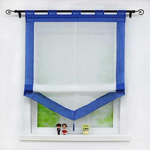 Joyswahl Voile Raffrollo mit Quaste Transparenter Dreieck Rollos mit farbigem Blende »Julia« Schals Fenster Gardine mit Schlaufen BxH 120x140cm Blau 1 Stück von Joyswahl