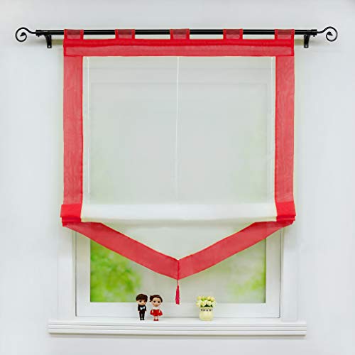 Joyswahl Voile Raffrollo mit Quaste Transparenter Dreieck Rollos mit farbigem Blende »Julia« Schals Fenster Gardine mit Schlaufen BxH 120x140cm Rot 1 Stück von Joyswahl