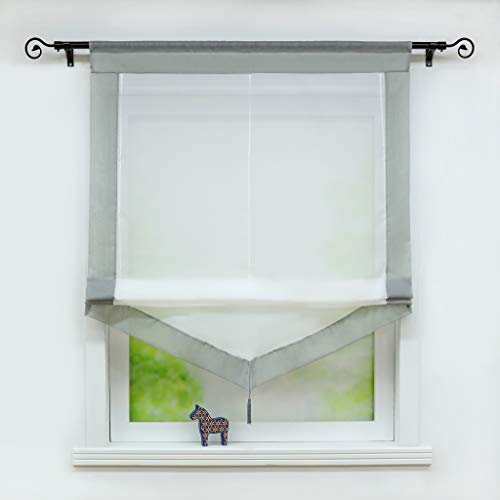 Joyswahl Voile Raffrollo mit Quaste Transparenter Dreieck Rollos mit farbigem Blende »Julia« Schals Fenster Gardine mit Tunnelzug BxH 100x140cm Grau 1 Stück Joyswahl Voile Raffrollo mit Quaste Transparenter Dreieck Rollos mit farbigem Blende »Julia« Schals Fenster Gardine mit Tunnelzug BxH 100x140cm Grau 1 Stück von Joyswahl