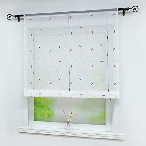 Joyswahl Voile Raffrollo mit Tunnelzug Transparente Bändchenrollo mit Blumen-Stickerei »Lilii« Schals Fenster Gardine BxH 60x120cm Violett 1 Stück von Joyswahl