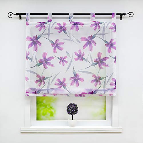 Joyswahl Voile Raffrollo transparenter Raffgardine mit Blumen Muster »Dorthe« Schals Fenster Vorhänge BxH 120x140cm 1er Pack von Joyswahl