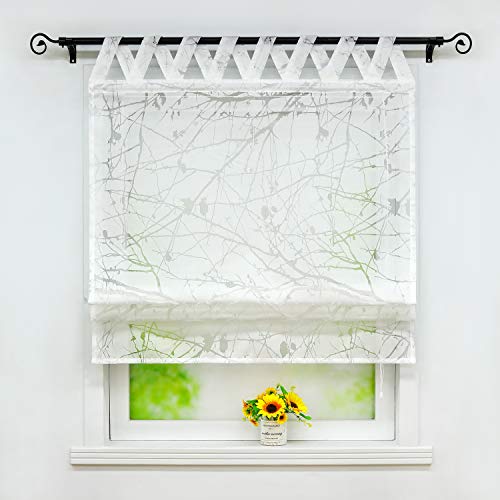 Joyswahl Voile Raffrollo transparentes Raffgardine mit Ausbrenner-Motiv »Aliya« Schals mit V-Schlaufen Fenster Vorhänge BxH 45x140cm Weiß 1 Stück von Joyswahl