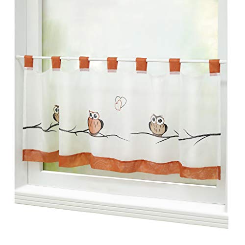 Joyswahl Voile Scheibengardine Bistrogardine mit Schlaufen »Grete« mit Eulen Muster Transparente Gardine Stores HxB 45x90cm, Rot 1er Pack von Joyswahl