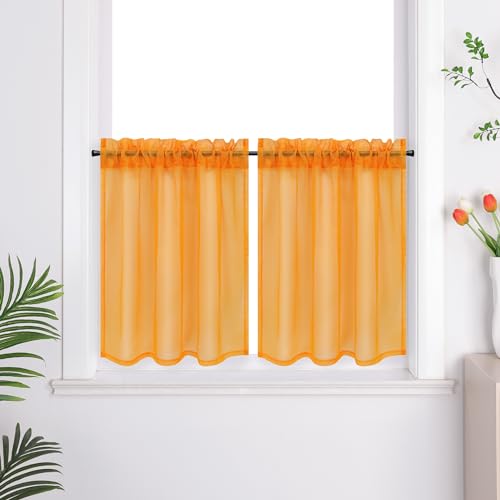 Joyswahl Voile Scheibengardine Küche »Ilia« Bistrogardine 2er Set Küche Gardinen Transparent Küchengardinen Uni Kurzstores Orange BxH 76x92cm 2 Stück von Joyswahl