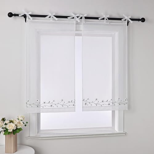 Joyswahl Voile Scheibengardine im Landhausstil »Kamille« Cáfe Gardinen Transparent Kurz Küchengardinen Bistrogardinen Küche Weiß HxB 120x80cm 1 Stück von Joyswahl