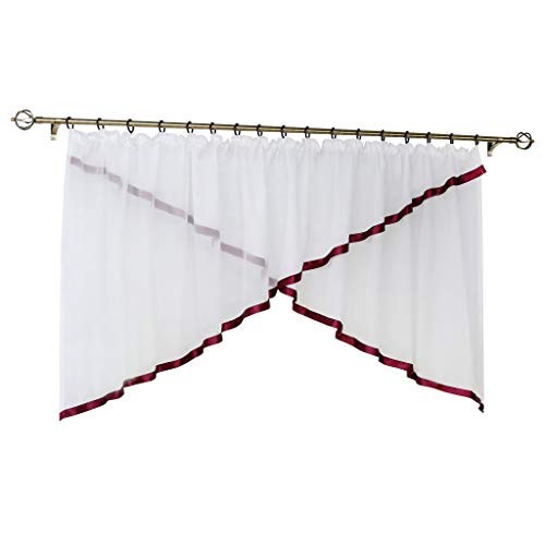 Joyswahl Voile Scheibengardinen Kuvertstore Gardinen mit Kräuselband »Flora« Kurzstore mit farbigen Satinband Vorhänge BxH 300x160cm Beere 1er Pack von Joyswahl