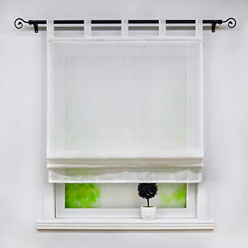 Joyswahl halbtransparentes Raffrollo mit Leinenoptik Raffrollo mit Schlaufen »Ulla« Fenster Schals Vorhänge BxH 100x140cm Weiß 1er Pack von Joyswahl