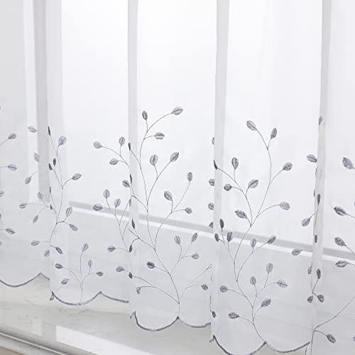 Joyswahl transparente Scheibengardine mit Blumenstickerei »Leon« Voile Bistrogardine mit Lochleiste Unifarbige Landhausstil Kurzstore HxB 45x90cm Silber1er Pack von Joyswahl