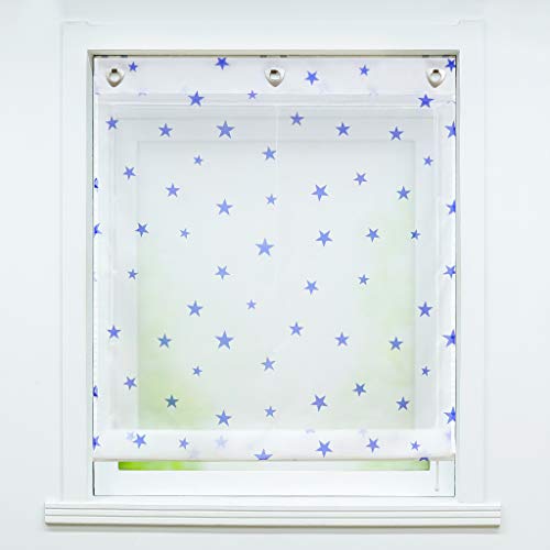 Joyswahl transparentes Ösenrollo mit Stern Druck »Carolin« Raffrollo mit Hakenaufhängung, ohne Bohren Schals Fenster Gardine BxH 60x140cm, Blau 1 Stück von Joyswahl