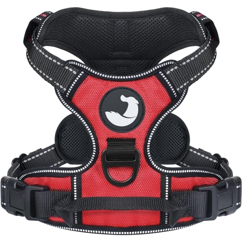 Joytale Hundegeschirr mittelgroße Hunde, reflektierendes Geschirr Hund,luftdurchlässige Anti Zug Hundegeschirr, verstellbares Brustgeschirr mit Griff beim Führen und Training, Rot, S von Joytale