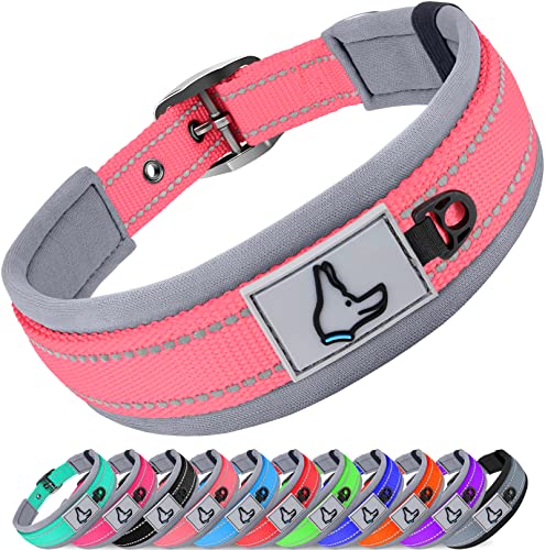Joytale Hundehalsband, Weich Gepolstert Neopren Halsbänder für Große Hunde, Nylon Reflektierend Breit Halsband Hund, Pink von Joytale