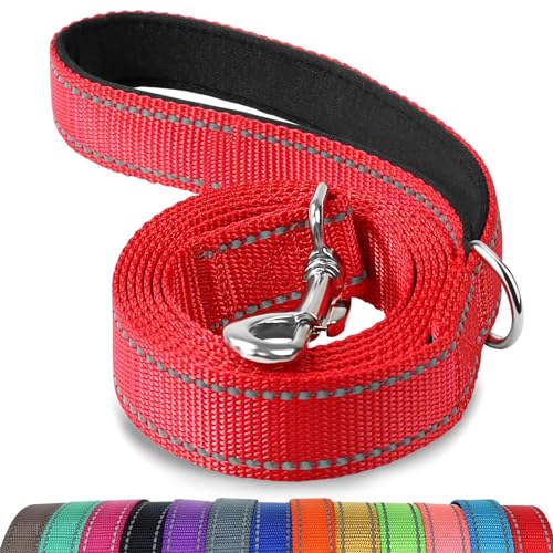 Joytale Hundeleine, 1.8/1.5/1.2m Reflektierende Leine aus Nylon mit Gepolstertem Griff für Große Mittel Hunde, 1.5m × 2.5cm, Rot von Joytale