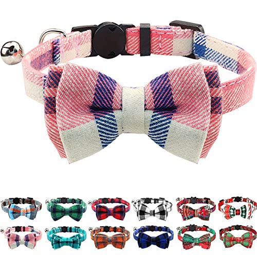 Joytale Katzenhalsband mit Sicherheitsverschluss und Glöckchen, Süß Katzenhalsbänder mit Schleifchen, Verstellbar Halsbandes für Katze und Kitten, 1 Pack, Rosa von Joytale