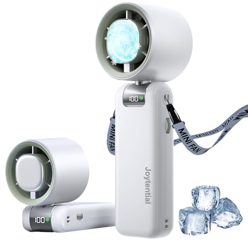Joytential Tragbarer Turbo Handventilator, Ventilator mit Kühlmodus Einstellbare Geschwindigkeit(1-100), 4000mAh Akku USB Aufladbar, Digitales Display, Hand Fan für Reisen Camping Outdoor (Weiß) von Joytential