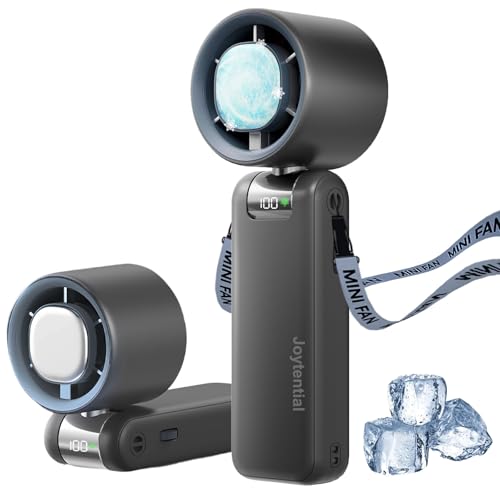 Tragbarer Turbo Handventilator, Ventilator mit Kühlmodus Einstellbare Geschwindigkeit(1-100), 4000mAh Akku USB Aufladbar, Digitales Display, Hand Fan für Reisen Camping Outdoor (Dunkelgrau) von Joytential