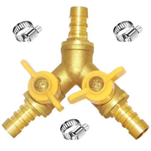 Joywayus 1,27 cm Schlauchstutzen Messing Kugelhahn Y-Form Typ 3 Wege mit 2 Schaltern Absperrventil Fitting inklusive 3 Klemmen von Joywayus