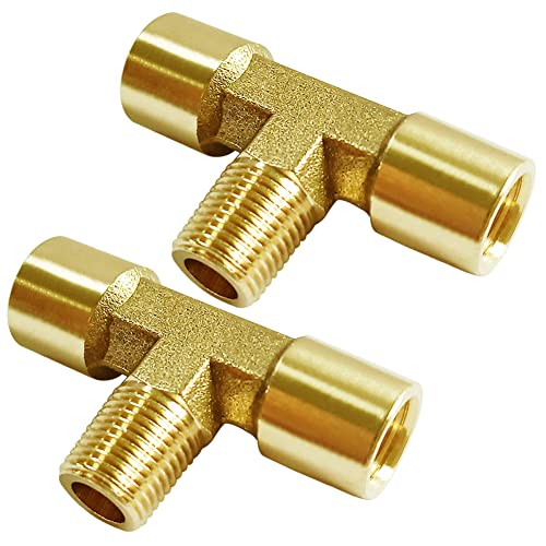 Joywayus Messingrohrverschraubung, T-3-Wege-Adapter (1/8 NPT weiblich, männlich, weiblich, 2 Stück) von Joywayus