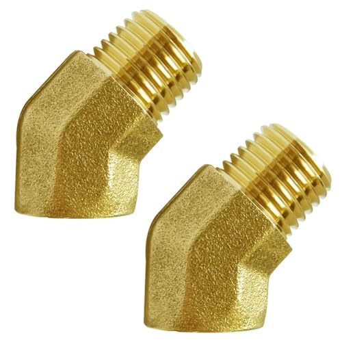 Joywayus 2 Stück Messing 45 Grad Ellenbogen Rohrverschraubungen 1/4 Zoll NPT Stecker auf 1/4 Zoll NPT Innengewinde Messingbeschläge von Joywayus