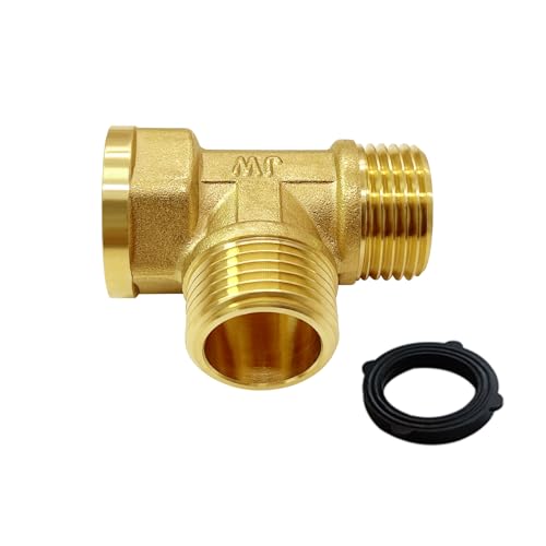 Joywayus 3/4 GHT Messing Gartenschlauchverschraubung T-Stück 3-Wege 3/4 Zoll GHT Buchse x Stecker x Stecker Adapter von Joywayus
