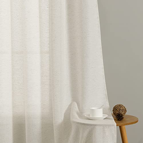 Joywell Kurz Leinen Vorhänge Gardinen Beige mit Ösen Natürliche Leinenstruktur Gardinen Transparent Boho Landhausstil Luftig Dekoschal für Fenster Schlafzimmer Wohnzimmer Leinen 138 cm Hoch 2 Stück von Joywell