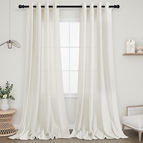Joywell Leinenvorhänge Gardinen Leinen Halbtransparent Landhausstil Luftig Dekoschal Boho Vorhang Leinenstruktur Gardinen für Fenster Schlafzimmer Wohnzimmer Modern mit Ösen 245x140 cm 2er Set von Joywell