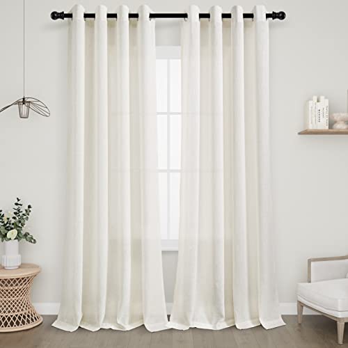 Joywell Leinenvorhänge Gardinen Leinenoptik Landhausstil Decor Halbtransparent Luftig Dekoschal Boho Leinen Vorhang Gardinen für Fenster Schlafzimmer Wohnzimmer mit Ösen 225x140 cm 2 Stück Creme von Joywell