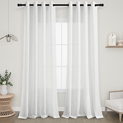 Joywell Weiß Leinenvorhänge Gardinen Leinenoptik Landhausstil Decor Halbtransparent Luftig Dekoschal Boho Leinen Vorhang Weiß Gardinen für Fenster Schlafzimmer Wohnzimmer mit Ösen 225x140 cm 2 Stück von Joywell