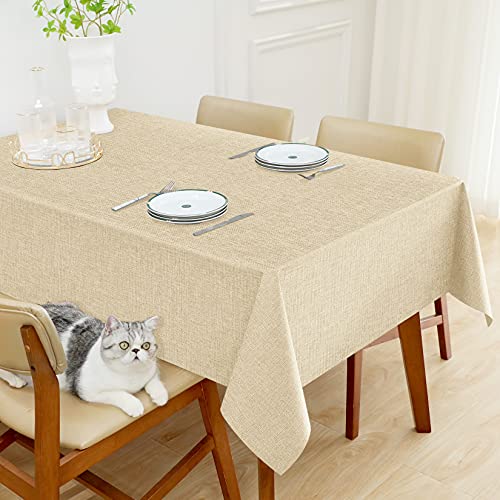 Tischdecke Garten Outdoor Abwaschbar Tischdecken Tischtuch Wachstischdecke Wasserbaweisend Leinen Optik Rechteckig Tablecloths Waterproof für draussen Gasthof Party 130x160 cm Beige von Joywell