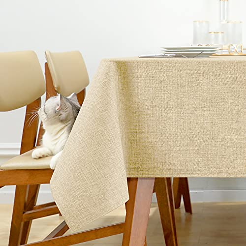 Beige Tischdecke Outdoor Abwaschbar Leinen Tischdecke Gartentisch Wetterfest Wachstischdecke Tischtuch Wasserabweisend Tischwäsche Lotuseffekt für Biergarten Hochzeit Party Esszimmer 130x220 cm von Joywell