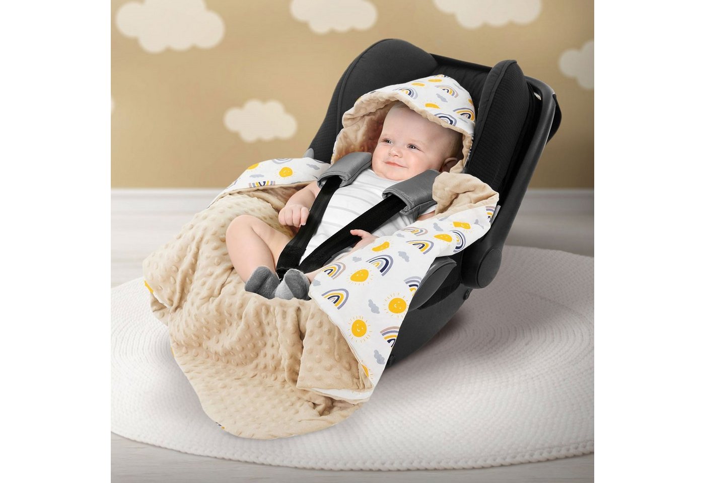 Einschlagdecke Kuscheldecke mit Kapuze aus Baumwolle Doppelseitig, Joyz, für Autositz Kinderwagen oder Buggy von Joyz