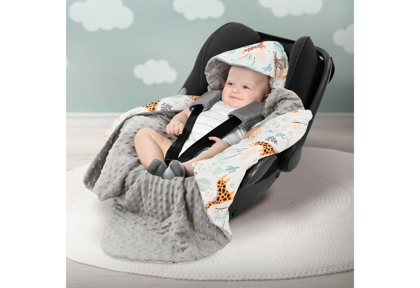 Einschlagdecke Kuscheldecke mit Kapuze aus Baumwolle Doppelseitig, Joyz, für Autositz Kinderwagen oder Buggy von Joyz