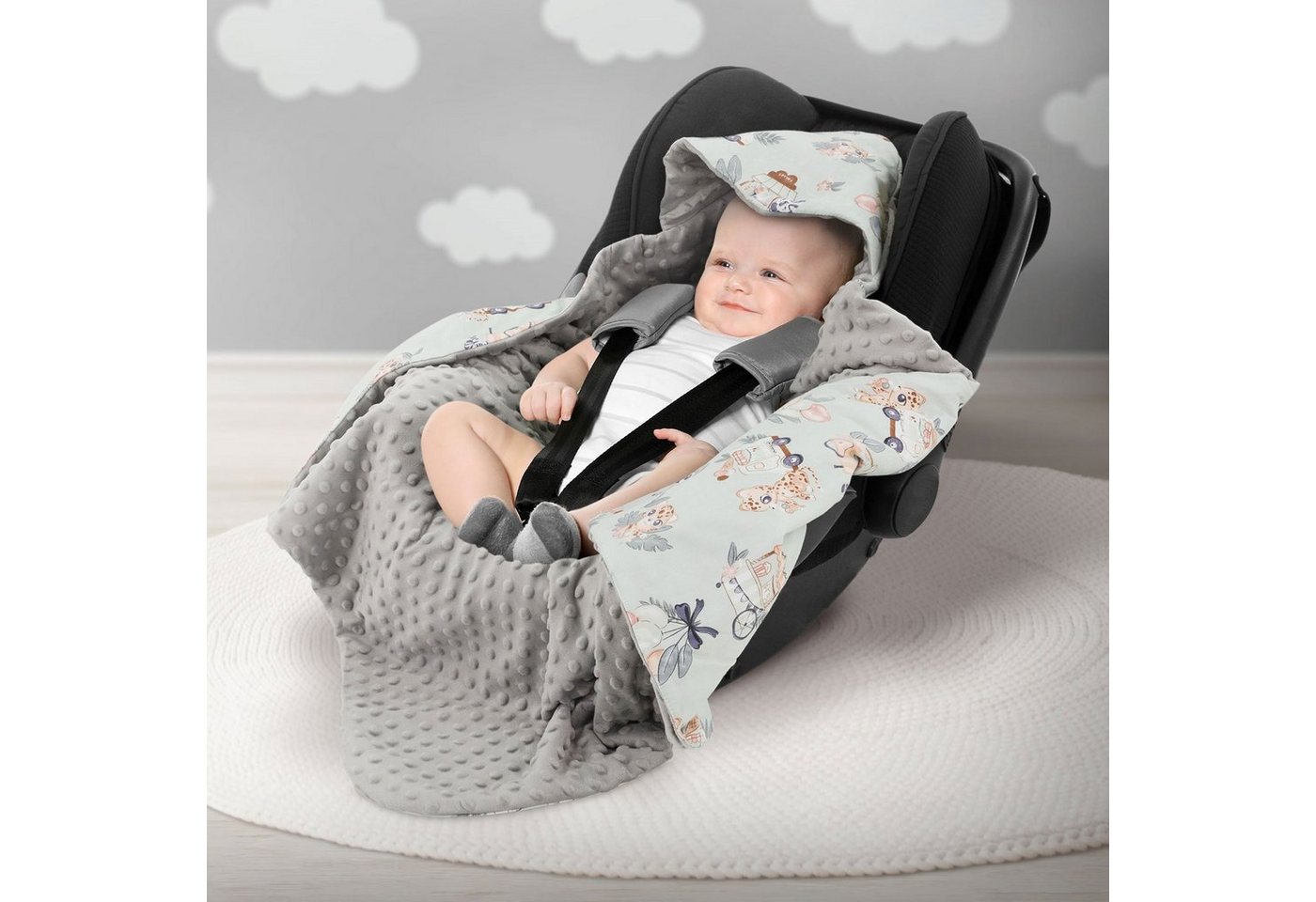 Einschlagdecke Kuscheldecke mit Kapuze aus Baumwolle Doppelseitig, Joyz, für Autositz Kinderwagen oder Buggy von Joyz