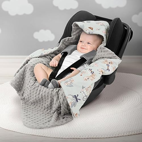 Joyz Einschlagdecke mit Kapuze, Zebra mit grauem Minky, 100% Baumwolle, 84x84 cm, Doppelseitig, Universal für Babyschale, Autositz, Kinderwagen oder Buggy, Kuscheldecke Ganzjahresdecke Babydecke Decke von Joyz