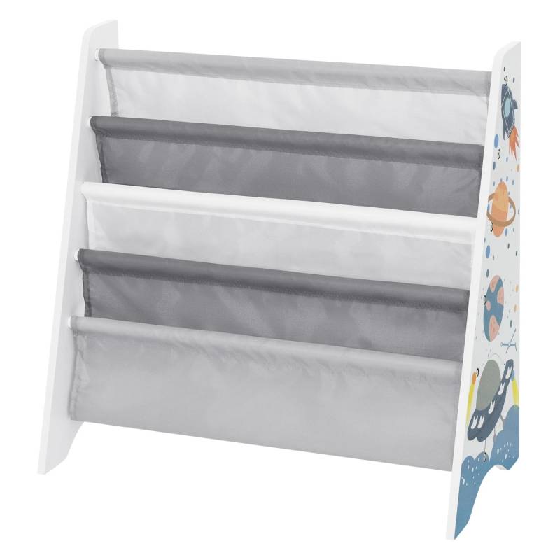 Joyz Kinder Bücherregal mit 4 Hängefächern Weltraum Motiv 62,5x28x60,5 cm Weiß von Joyz