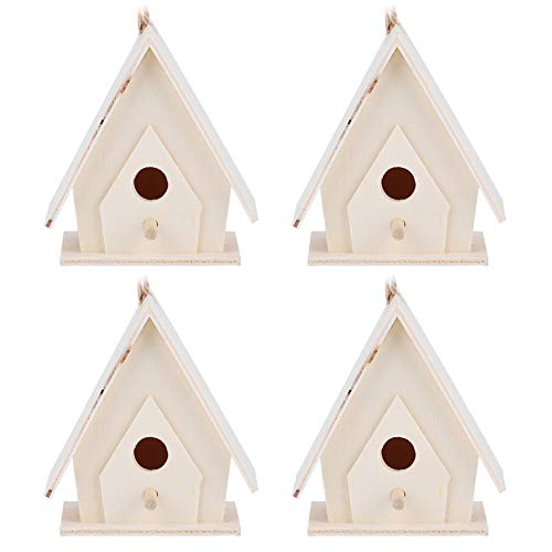 Vogelhaus Mini, Holz Vogelhäuschen Vogel Brutkasten Haus Gartendeko Deko Vogelhäuser Dekorativer Nistkasten zum Aufhängen für Gartenvögel Garten Balkon Terrasse Wetterfest Naturbelassen, 4 Stücke von Joyzan