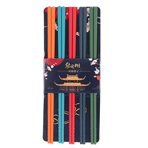 Joyzan Essstäbchen-Set, 5 Paar mehrfarbige Wiederverwendbare Essstäbchen aus Silikon, 0,4 x 9,5 Zoll, rutschfeste Essstäbchen im chinesischen japanischen Stil von Joyzan