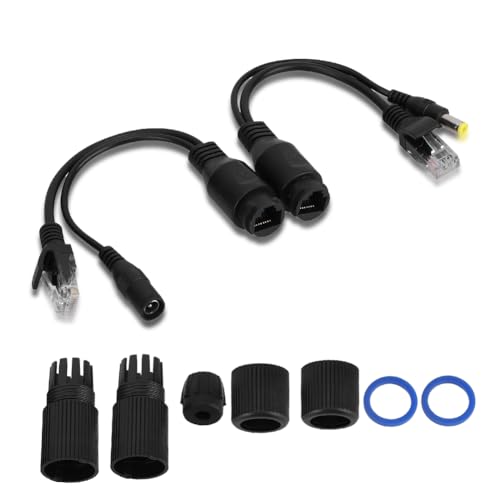 Joyzan POE Splitter Kit Injector Power Over Ethernet DC Adaptor Connector Standard Injektoradapter Passives Adapterkabel Schalter für IP Kamera CCTV Überwachung Sicherheitskameras 12V [Schwarz] von Joyzan