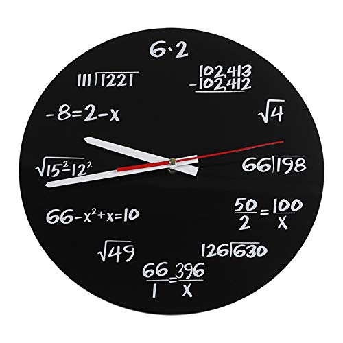 Mathematische Uhr, Runde Mathe Zifferblatt mit Formeln Glasuhr 30cm Rund Acryl Math Stil Dekorative Wanduhren Glasrund Lehre Wanduhr Wall Clock für Klassenzimmer Haus Büro Moderne Dekoration, Schwarz von Joyzan