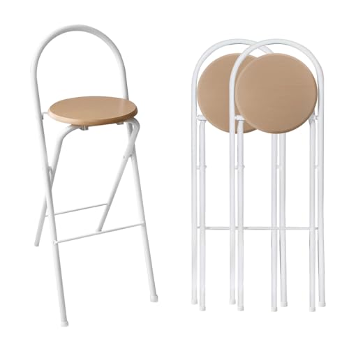 Barstühle 2er Set Tragbarer Klapphocker Hoher Barhocker Mit Lehne & Fußstütze 100kg Küchenstuhl Metall Klappbar Tresenstuhl 60cm 65cm sitzhocker rund Thekenhocker Für Balkon/Garten/Party/Geschäft/Cafe von Jpquantrics