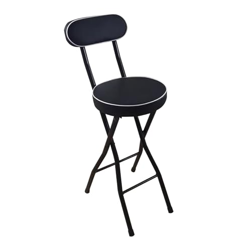 Jpquantrics Klappbare Hocker für Indoor Outdoor PU-gepolsterte Barstühle Thekenhocker Küche Metall mit Rückenlehne Und Fußstütze Kapazität 100kg für Freizeit Spielzimmer, Büro, Party(Black,75cm) von Jpquantrics