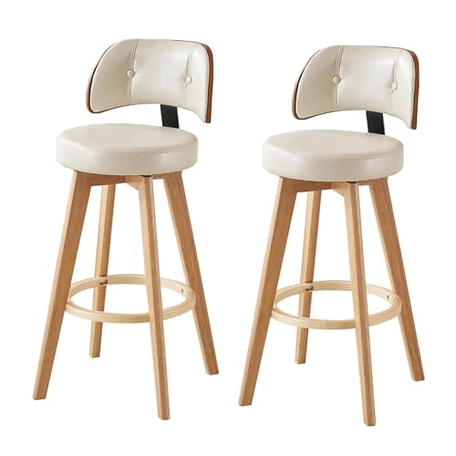 Küchenstuhl Holz Drehbar 2er Set Gepolsterter Barhocker Barstuhl Barstühle Bürohocker Mit Rückenlehnen Und Fußstütze Thekenhocker für Erwachsene/Gitarre Kücheninselstühle Einfache Montage(White,67cm) von Jpquantrics