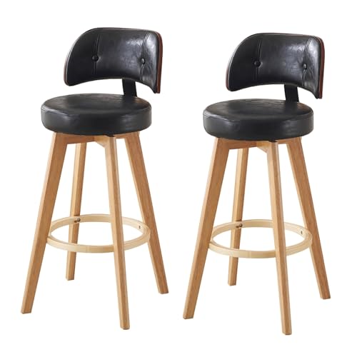 Küchenstuhl Holz Drehbar 2er Set Gepolsterter Barhocker Barstuhl Barstühle Bürohocker Mit Rückenlehnen Und Fußstütze Thekenhocker für Erwachsene/Gitarre Kücheninselstühle Einfache Montage(Black,87cm) von Jpquantrics