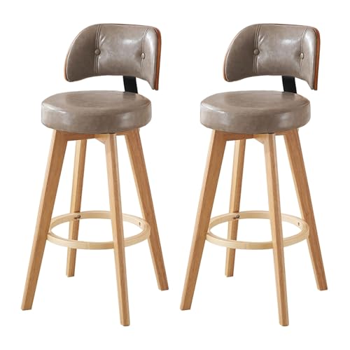 Küchenstuhl Holz Drehbar 2er Set Gepolsterter Barhocker Barstuhl Barstühle Bürohocker Mit Rückenlehnen Und Fußstütze Thekenhocker für Erwachsene/Gitarre Kücheninselstühle Einfache Montage(Khaki,87cm) von Jpquantrics