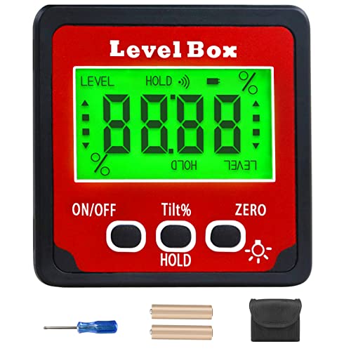 Digital LCD Winkelmesser mit Magnetfuß, IP54 Wasserdicht Neigungsmesser Bevel Box, Level Box Winkelmessgerät Inklinometer (Batterie enthalten) von Jpxvny