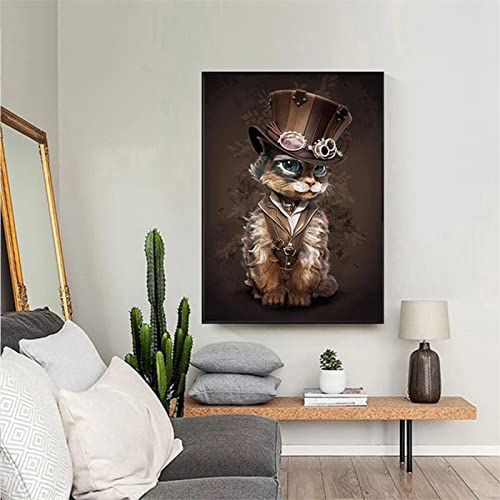 Diamond Painting Kinder/Erwachsene Malen Nach Zahlen Steampunk-Katze Diamond Paintings Set Zubehör Voll Daiments Painting Bilder Groß 45x60cm, Diamond Art für Wohnzimmer Schlafzimmer Dekoration von Jqynn