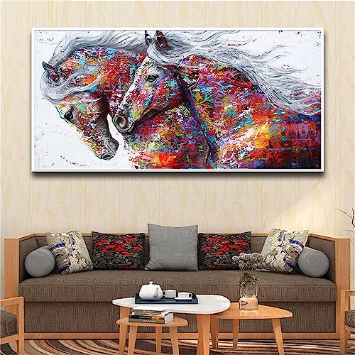 Jqynn 60x120cm Groß 5D Diamond Painting Erwachsene/Kinder, Diamand Painting Farbe Zwei Pferde Set, Bastelset Erwachsene DIY Kreuzstich Set, Für Wohnzimmer Schlafzimmer Büro Dekoration Z-2895 von Jqynn